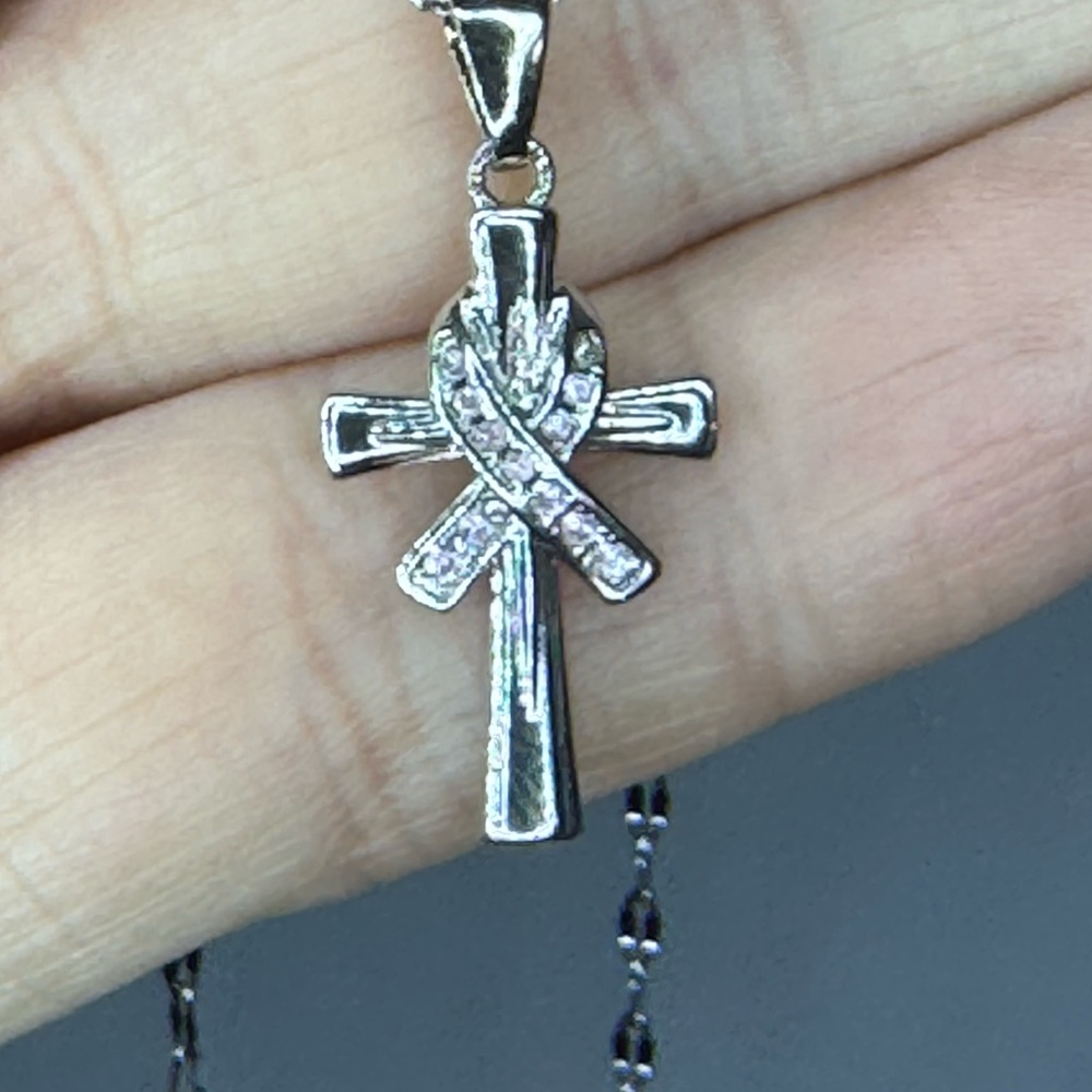 Breast Cancer Awareness Cross Pendant Necklace - Picture 2 of 6